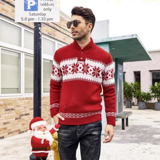 Men's Fashionable Jacquard Knitted Shirt With A Stand-up Collar