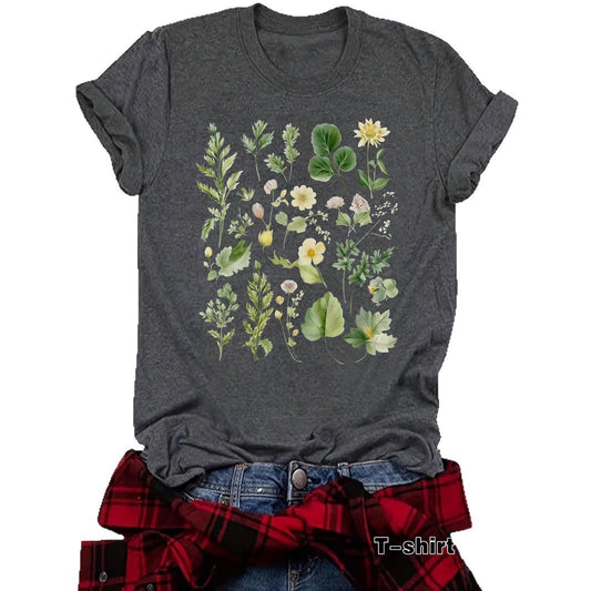 Fashionable Loose-fitting Casual Short-sleeve Top With Floral Print