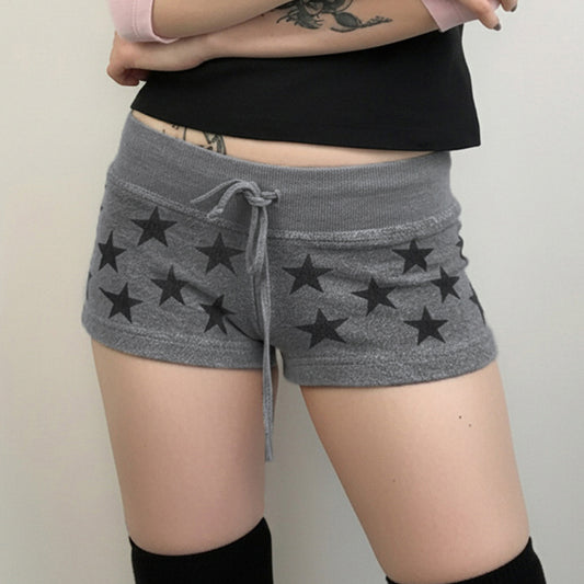 American-style Streetwear Star-print Low-rise Lace-up Casual Shorts